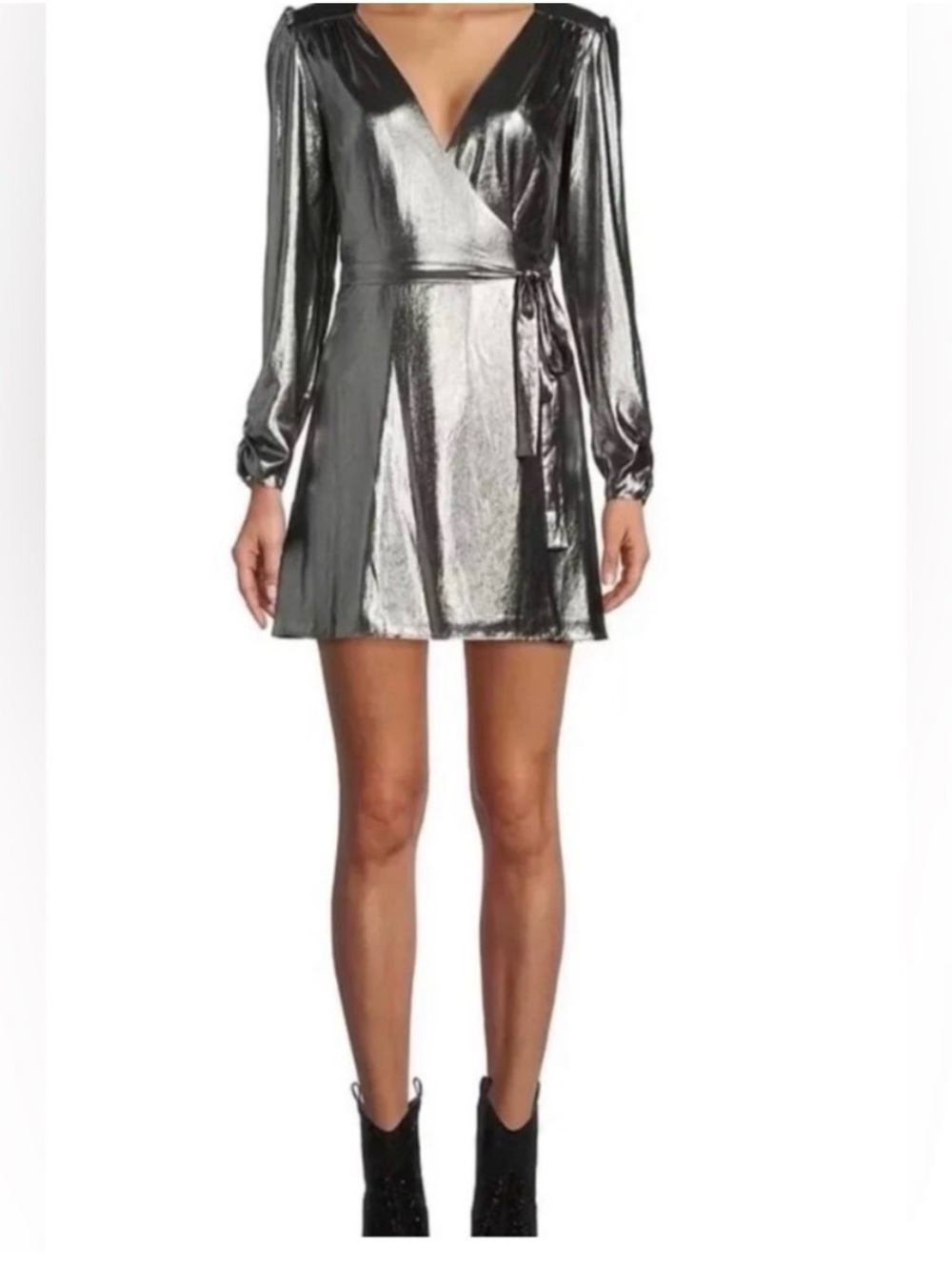 Gianni Bini Metallic Silver Wrap Mini Dress NWT $149 Size Large
